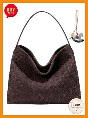 FRESHBRIEFS Woven Suede Shoulder Bag Hobo Tote for Work Travel